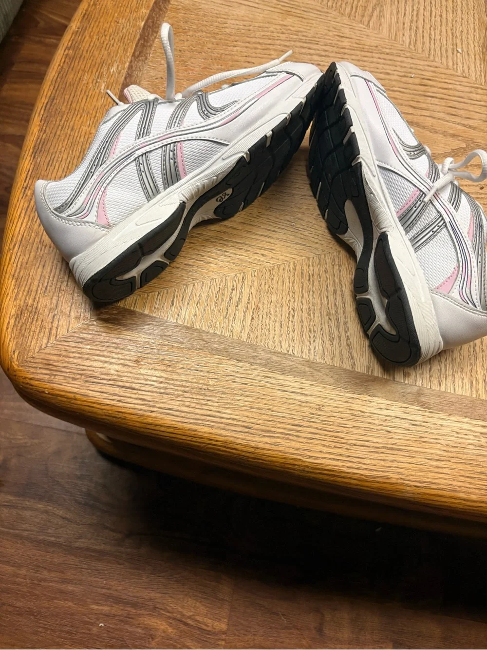Women's Light Gray Athletic Sneakers with Pink Accents